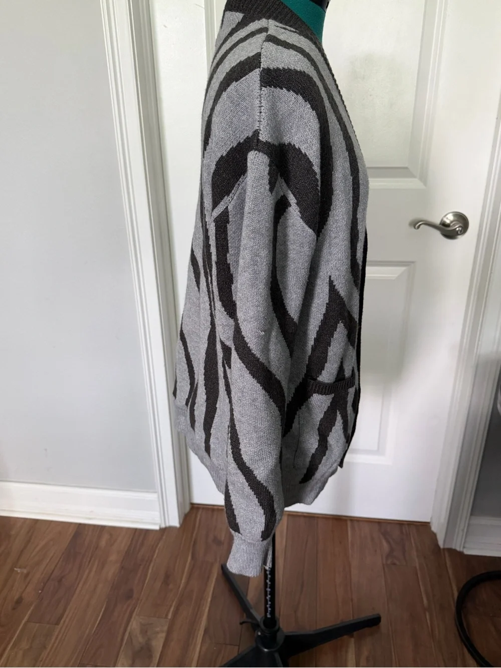 Gray & Dark Brown Zebra-Stripe Cardigan Sweater - Picture 3 of 6